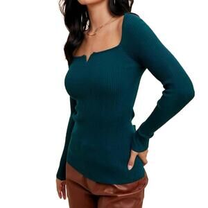 NEW IN-LOOM ribbed knit square neck top in emerald teal
